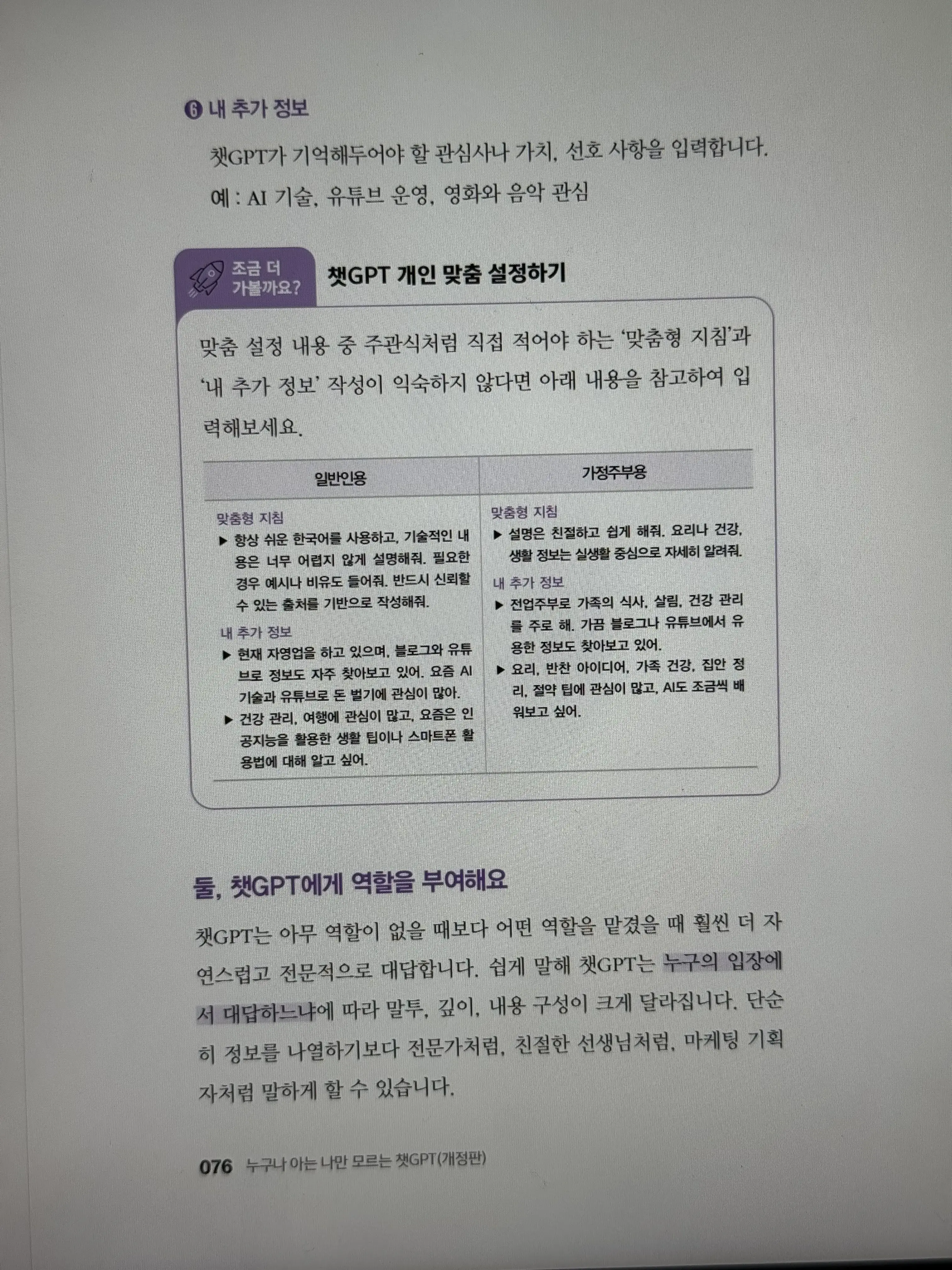 역할 부여와 맞춤형 지침 예시