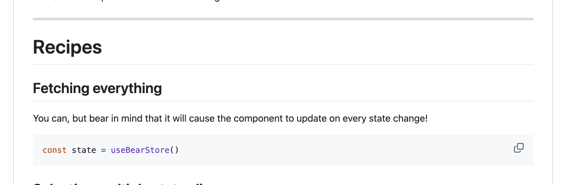 Zustand 공식 문서의 Fetching everything 섹션